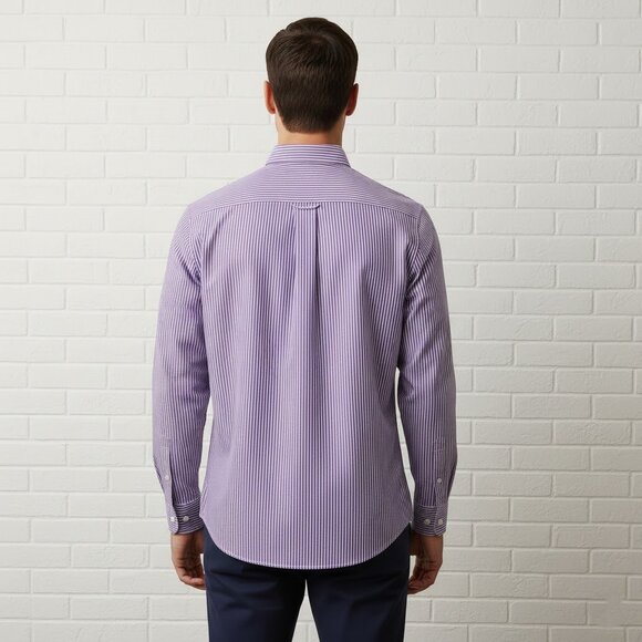 Calvin Klein Men’s 16 1/2 Shirt Purple and White Stripes Button Down Long Sleeve - Picture 5 of 5